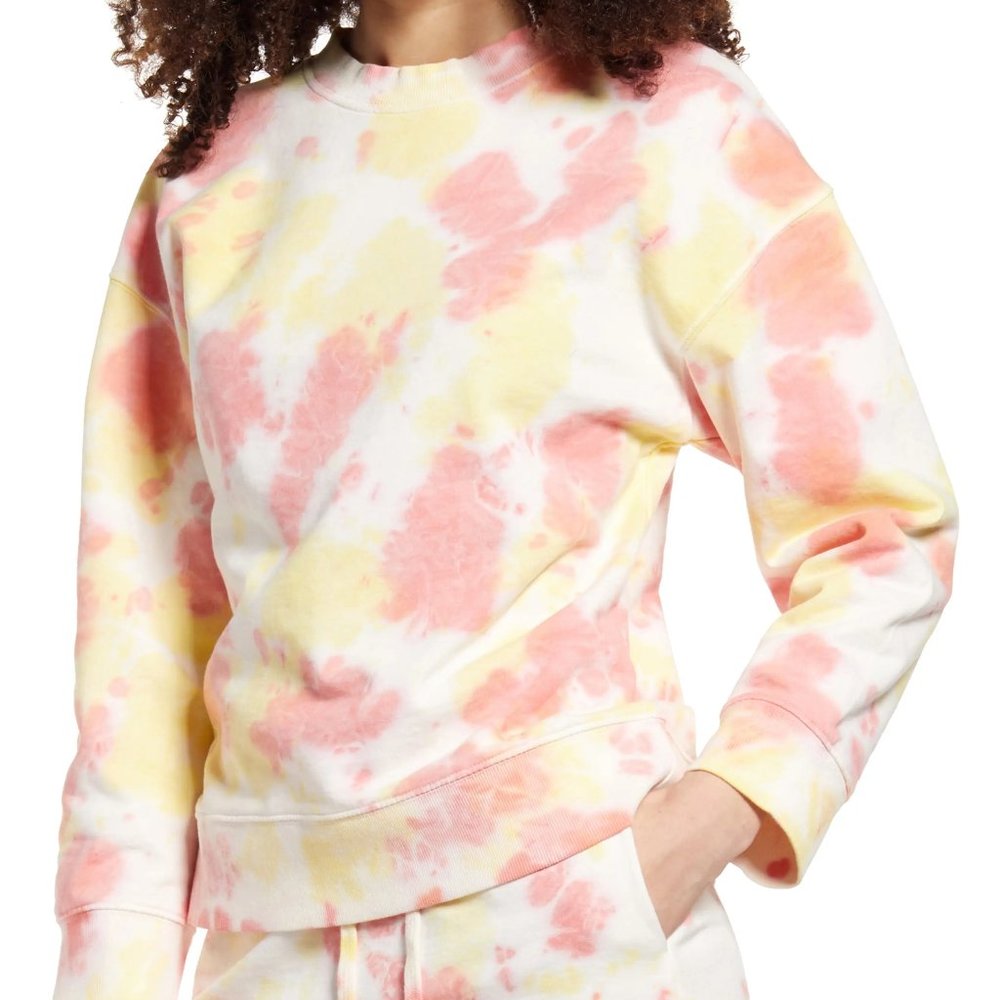 Bp.Women's Yellow Pink Tie Dye Pullover‎ Crewneck Sweatshirt Organic Cotton Sz S